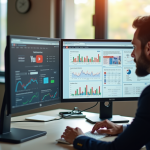 Professionnel marketing analysant une campagne YouTube sur un ordinateur