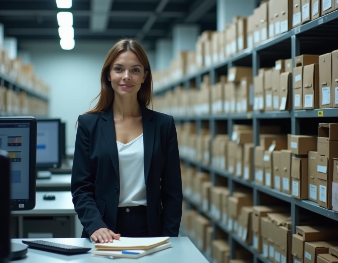 Spécialiste d'Anaphore gérant l'archivage numérique et la gestion documentaire dans une salle d'archives organisée