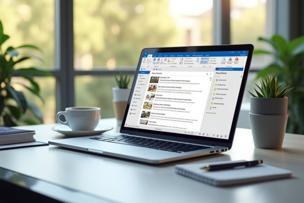 Bureau moderne avec Outlook et flux RSS lumineux
