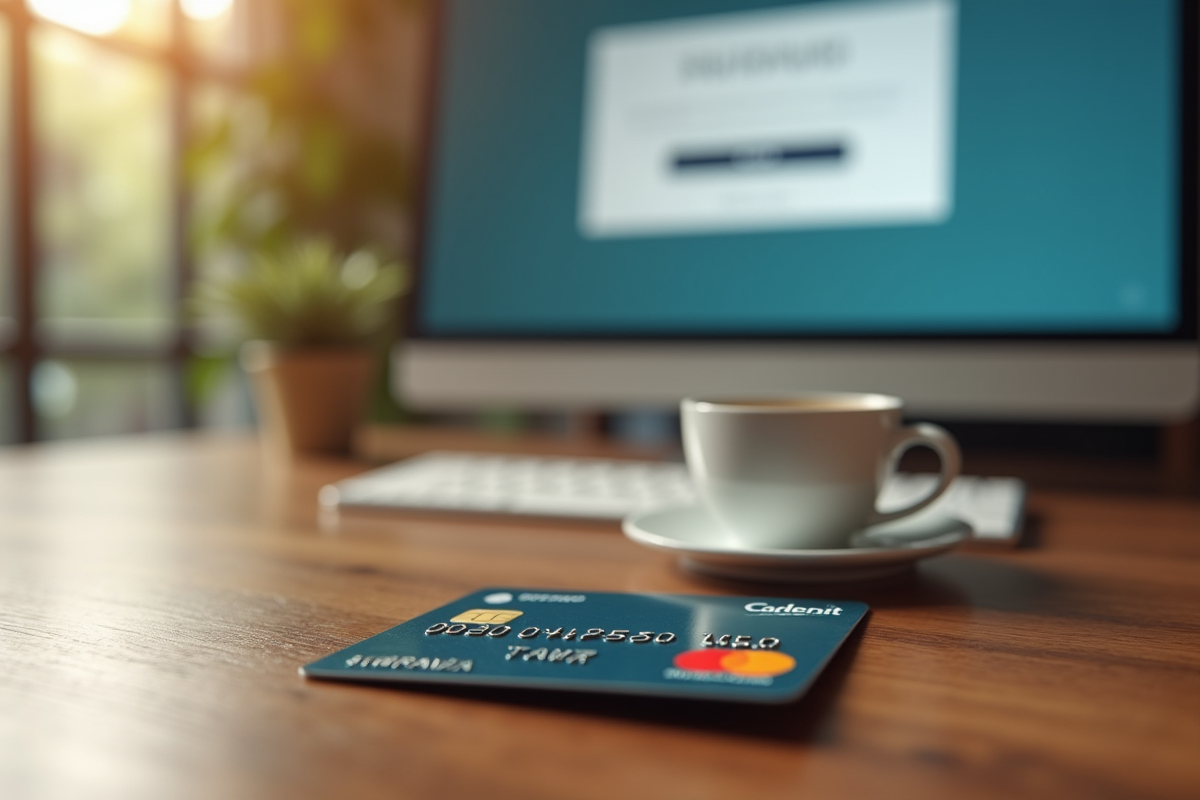 Carte de crédit et café sur une table en matinée