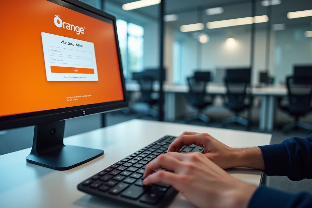 Écran d'ordinateur affichant la page de connexion sécurisée du portail Orange avec authentification à deux facteurs
