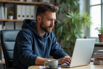 Homme developpeur en casual dans son bureau lumineux