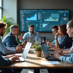 Groupe de developpeurs divers discutant autour d une table moderne