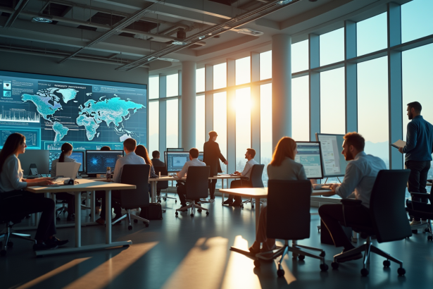 Groupe de professionnels dans un bureau moderne lumineux