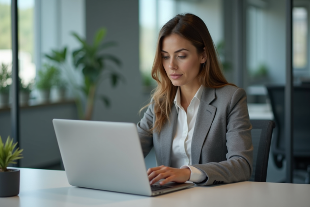 Femme professionnelle analysant des rapports d'email marketing