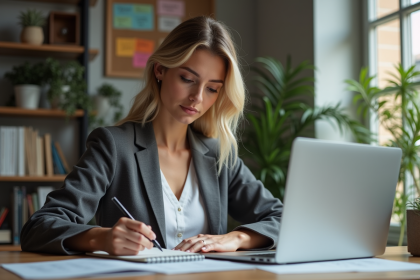 Femme en bureau organisant sa strategie SEO