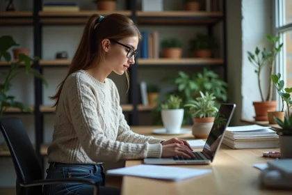 Jeune femme en train de chiffrer ses fichiers sur un ordinateur