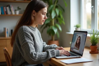 Jeune femme utilisant un ordinateur pour Instagram