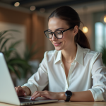 Femme professionnelle compare des applications de gestion de données