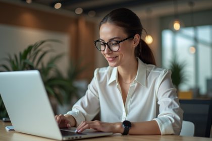 Femme professionnelle compare des applications de gestion de données