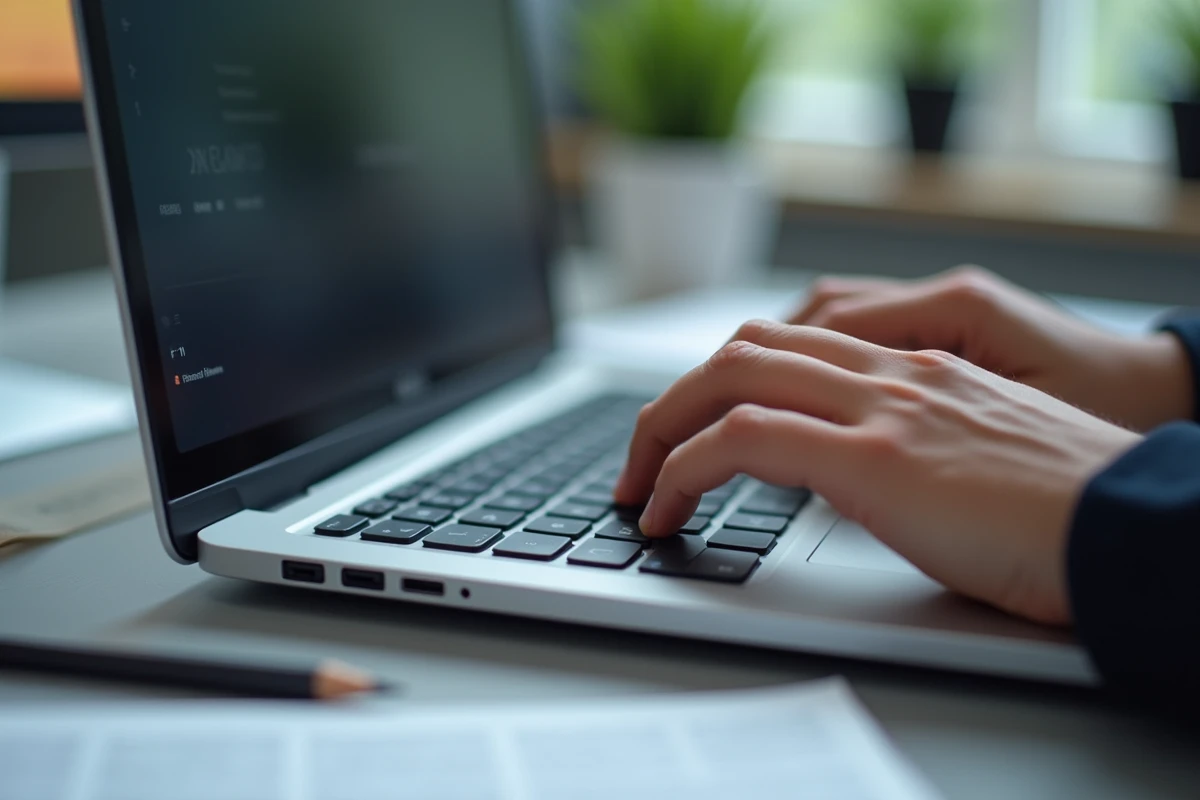 Gros plan sur les touches de raccourci clavier d'un PC portable pour remplacer les flèches directionnelles absentes