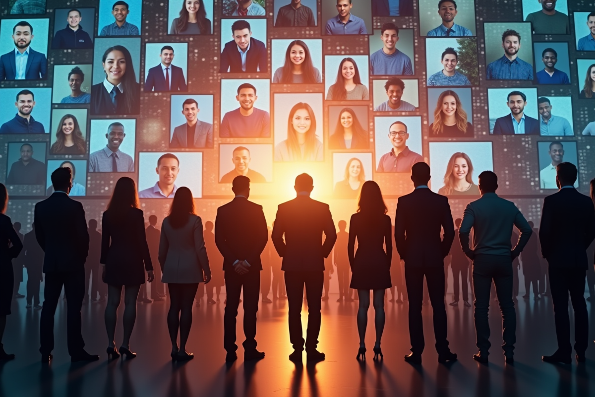 Groupe diversifié devant un mur d