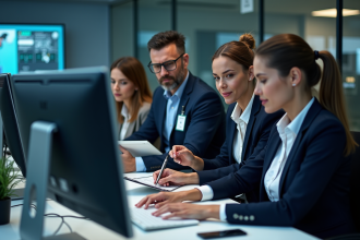 Groupe de quatre professionnels en sécurité informatique en réunion