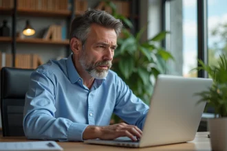 Homme d'âge moyen dans un bureau à domicile moderne