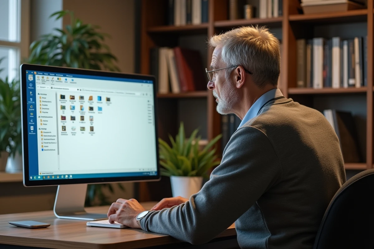 Homme organisant des dossiers dans un bureau à domicile