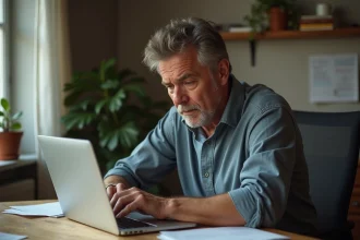 Homme d'âge moyen travaillant à son bureau à domicile