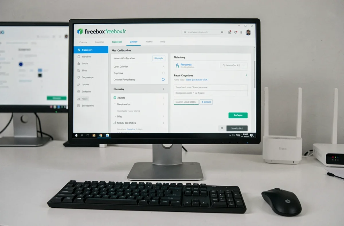 Écran d'ordinateur affichant l'interface Freebox OS pour la configuration du réseau domestique