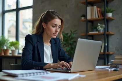 Jeune femme professionnelle triant ses emails au bureau