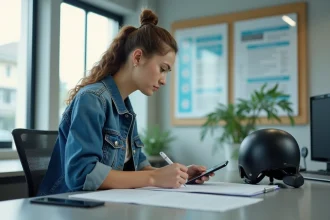 Jeune femme remplissant des papiers dans un bureau moderne
