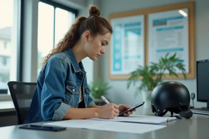 Jeune femme remplissant des papiers dans un bureau moderne