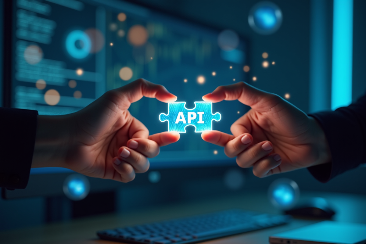 Mains échangeant un puzzle numérique symbolisant l integration API