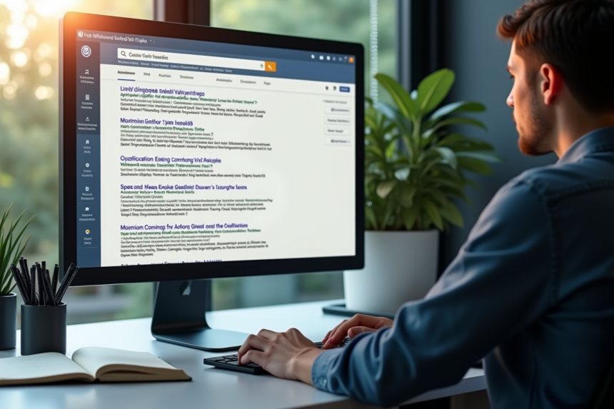 Personne au bureau moderne avec écran de recherche et notes