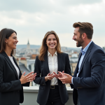 Groupe de professionnels à Paris avec la Tour Eiffel en arrière-plan