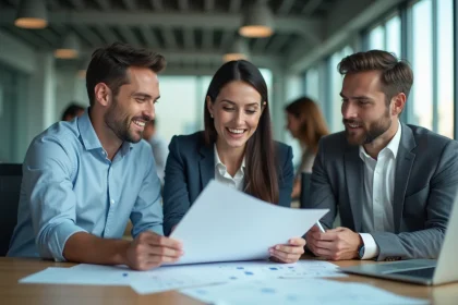 Groupe de professionnels discutant de rapports de migration