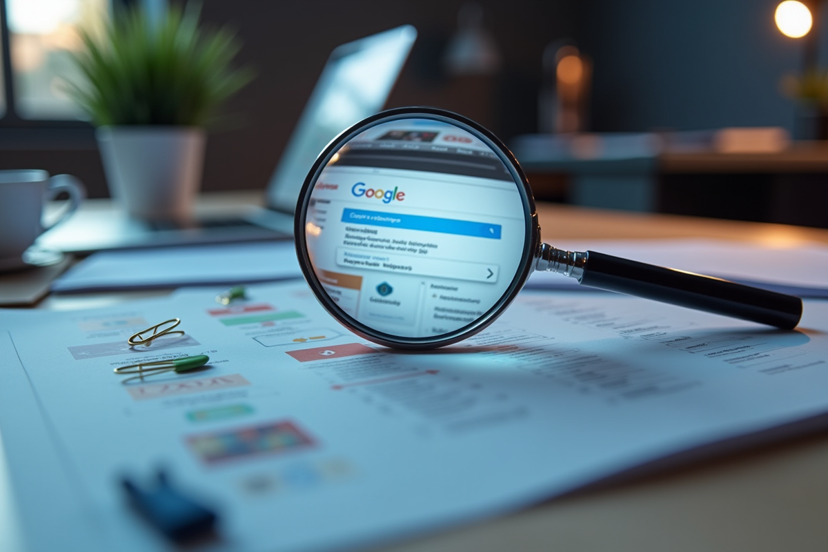 Zoom sur une page de résultats de recherche avec accessoires de bureau
